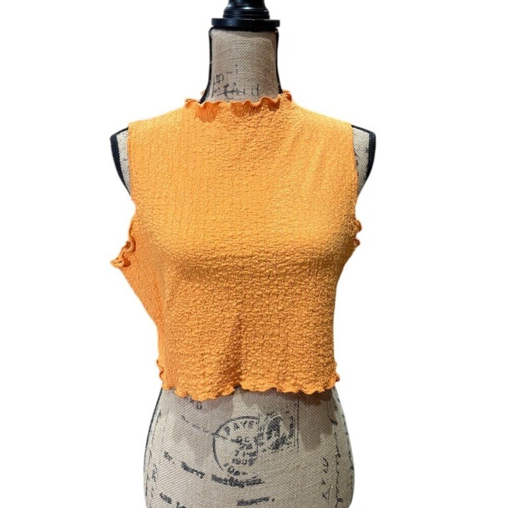 Love Nation Tank Top Womens XL Orange Textured Sleeveless Coquette Dainty